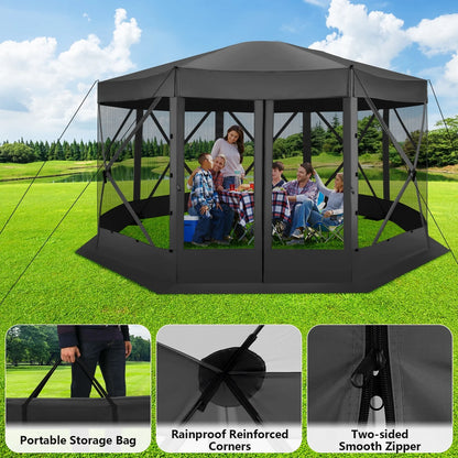 COBIZI 8x8 Pop up Gazebo Tent, Ez up Waterproof Screen Tent Screen House, Portable Outdoor Canopy Sun Shelter with 3 Sidewalls, Carry Bag & Ground Stakes for Camping, Garden and Picnics, Gray