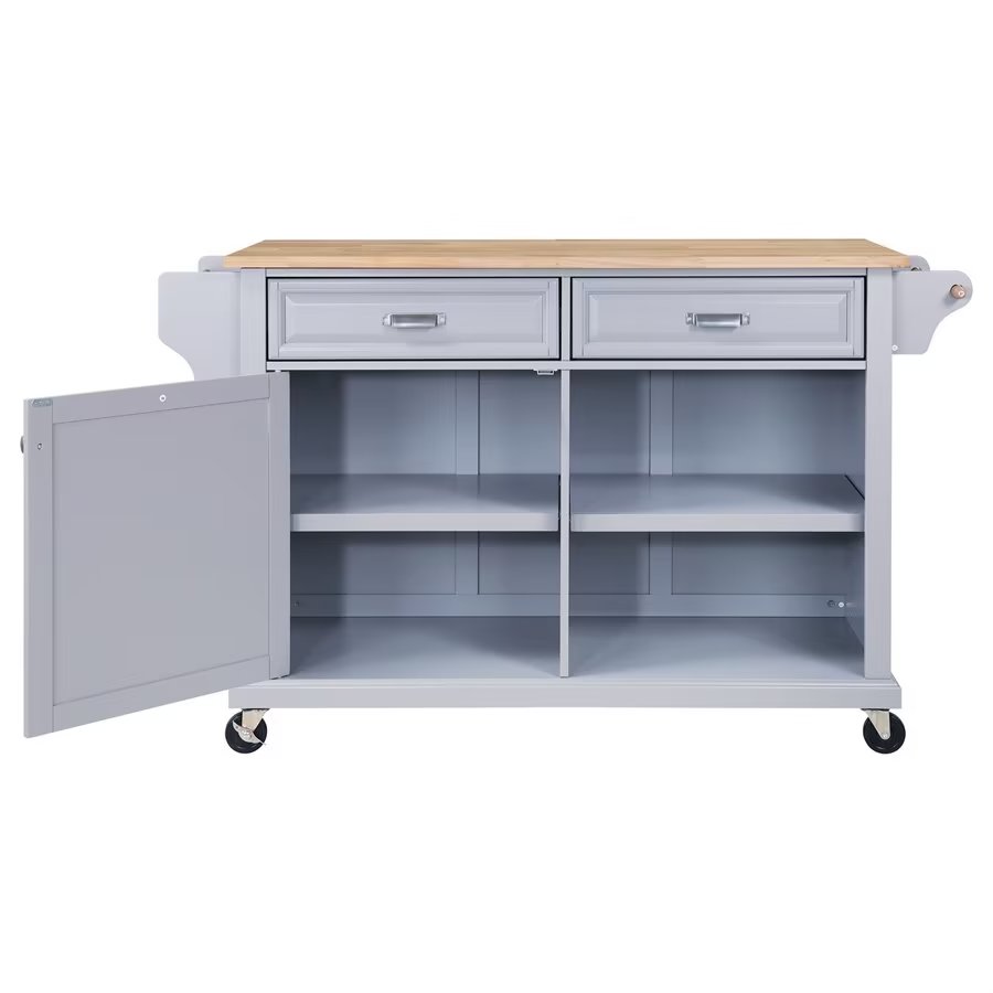 Rolling Kitchen Island with Storage, Utility Kitchen Trolley with Drop-Leaf Countertop, Mobile Kitchen Cart with 2 Drawers, 2 Cabinets and Adjustable Shelves for Dining Room, Kitchen
