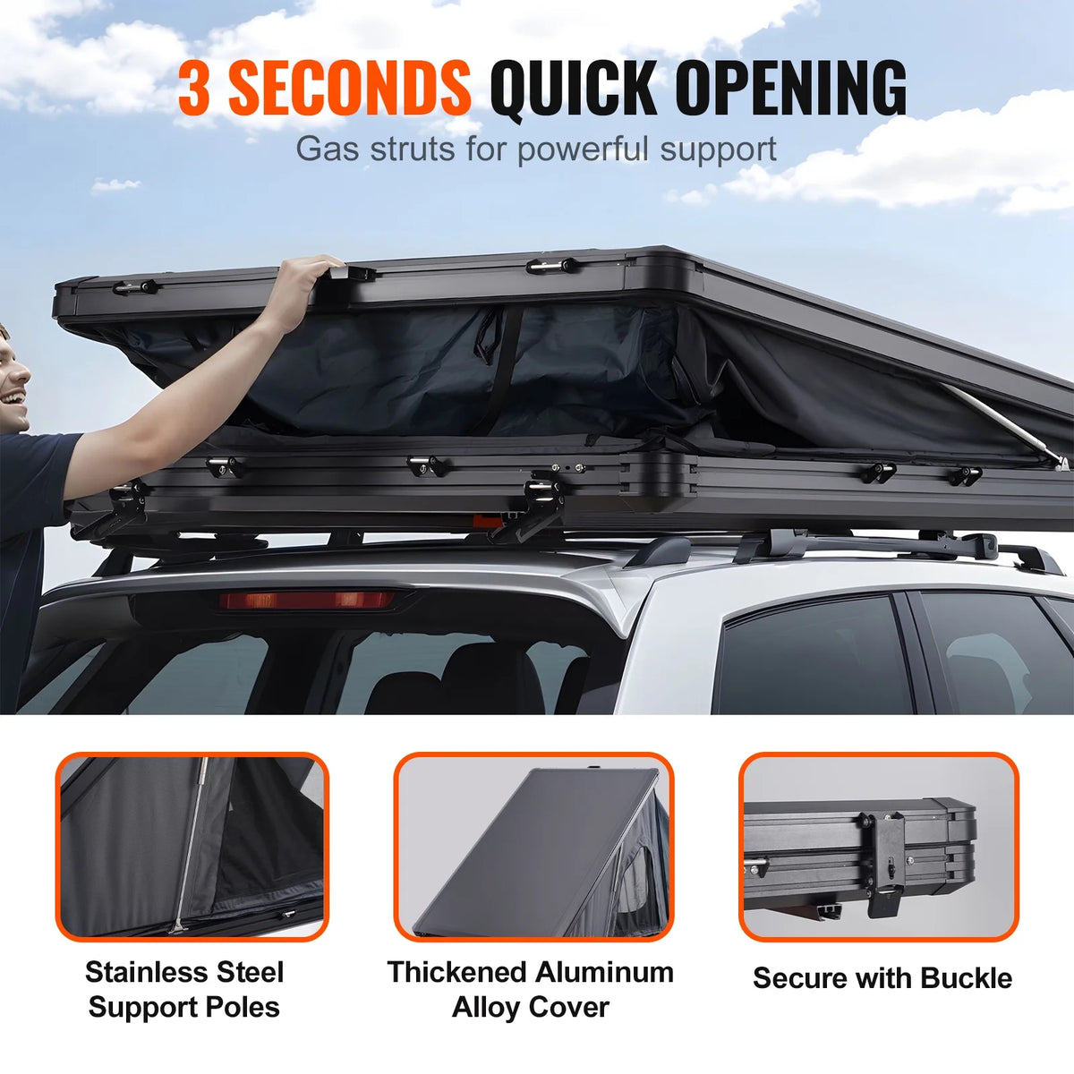 KFFKFF Hard Shell Rooftop Tent, Naturnest Model for 2-3 People, Includes Telescopic Ladder and Thick Mattress, Waterproof and Windproof, Suitable for Jeep, SUV, Van, and Pickup Trucks