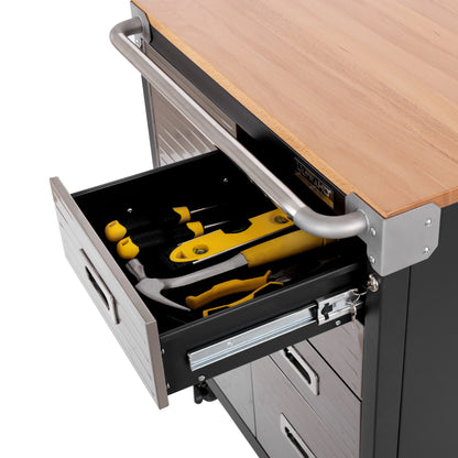 Seville Classics UltraHD® Heavy Duty Rolling Cabinet Workbench Table w/ Solid Wood Top, Workstation for Garage, Office, Workshop, Granite, 1-Door, 4-Drawer (28" W x 25" D)