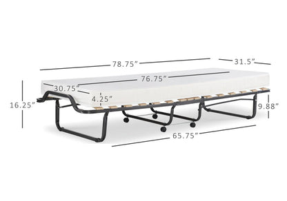 Linon Luxor Folding Rollaway Guest Bed with 4" Foam Mattress with Memory Foam Layer, Single-Size