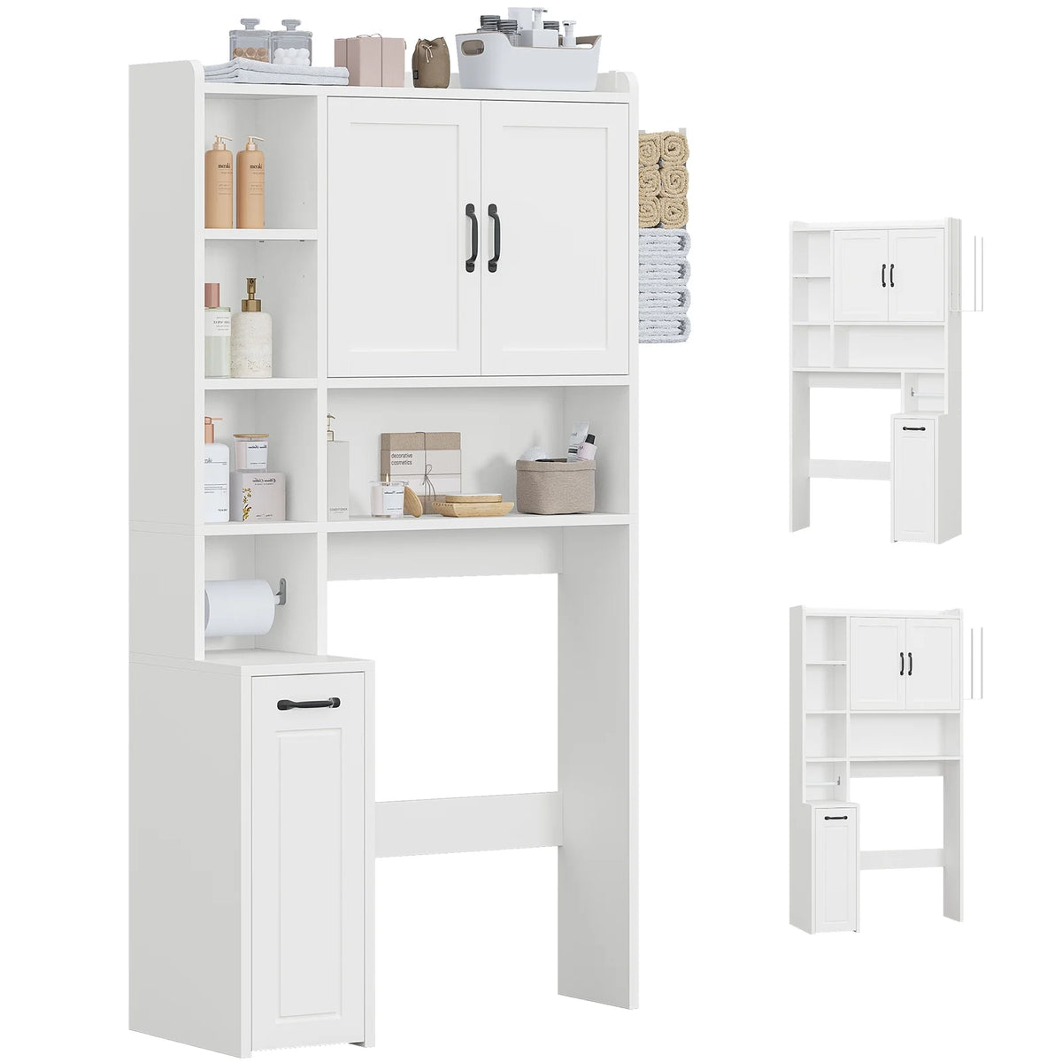 Frhnenha Over The Toilet Storage Cabinet with Pulley, Bathroom Storage Cabinet, with Adjustable Shelf and Open Shelf for Bathroom, Restroom, Laundry, White