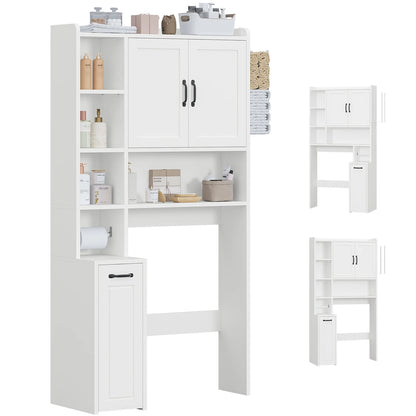 Frhnenha Over The Toilet Storage Cabinet with Pulley, Bathroom Storage Cabinet, with Adjustable Shelf and Open Shelf for Bathroom, Restroom, Laundry, White