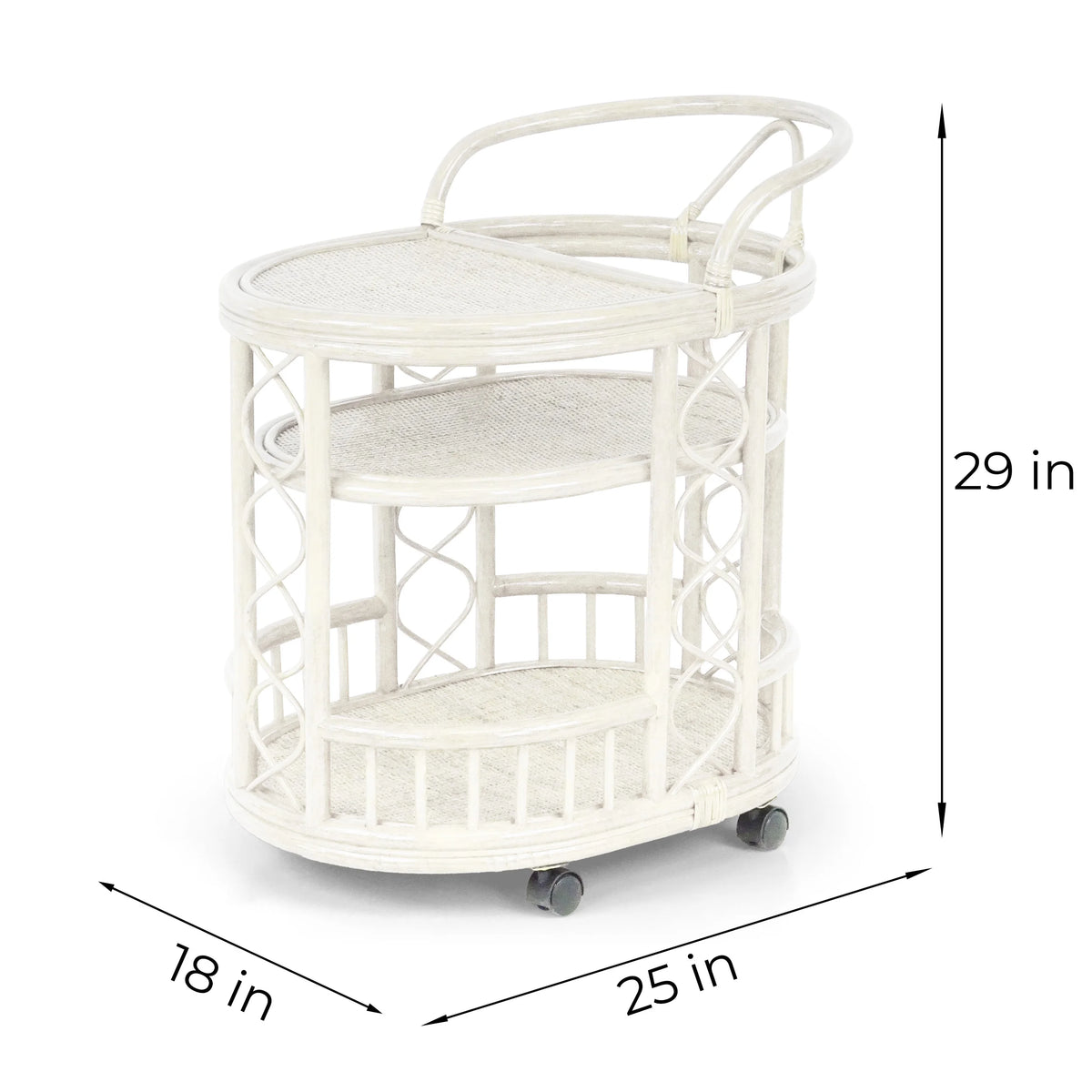 Trolly Moving Serving Cart Bar Table Natural Rattan Wicker ECO Handmade, White Wash