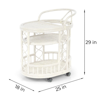 Trolly Moving Serving Cart Bar Table Natural Rattan Wicker ECO Handmade, White Wash
