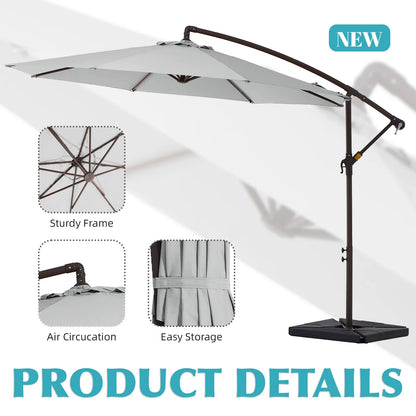 JUSTLET 10ft Heavy Duty Patio Hanging Offset Cantilever Patio Umbrella W/ 4-Piece Base Included Included, Beige