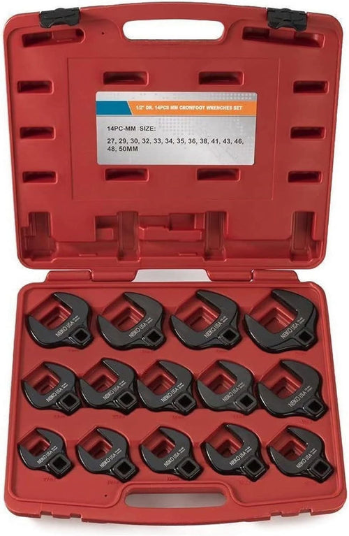 Neiko 03326A 1/2�� Drive Jumbo Crowfoot Wrench Set | 14 Piece | Metric | 27 to 50 mm | Cr-Mo Steel