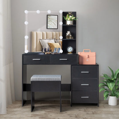Ktaxon Flutted Makeup Vanity Table Set with 5 Drawer, Dressing Table w/Charging Station, Vanity Desk for Femal Gift, White