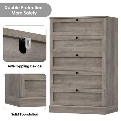 Homfa 5 Drawer White Bedroom Dresser, Modern Vertical Dresser Drawers Wood Organizer for Living Room Entryway Small Spaces