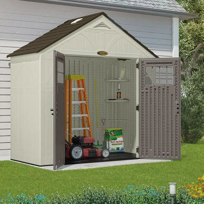 Suncast Metal and Resin Storage Shed, Vanilla, 8ft x 10ft, 547 Cu. ft. coverage area