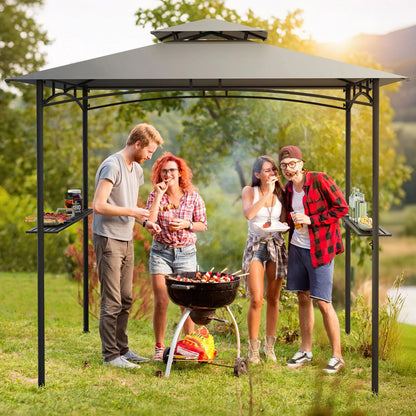 Gymax 8' x 5' Grill Gazebo Outdoor Double-Tiered Grill Canopy w/ 2 Shelves & 6 Hooks