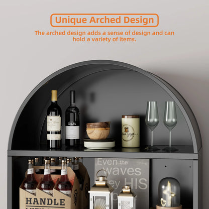 SUPEER Metal Arched Storage Display Cabinet with Glass Doors and Adjustable Shelves, Lockable Cabinet, Assembly Required, Black