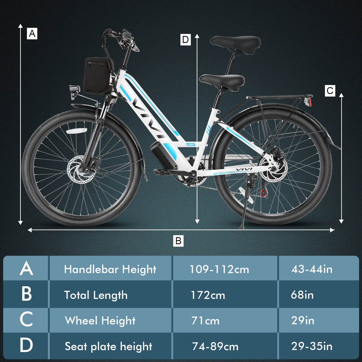 Vivi Electric Bike 26" City Commuter Electric Bike 48V 500W Step-Through Electric Bike 19.8MPH Electric Cruiser Bike Beach Bike with Cruise Control, UL2849 Certified