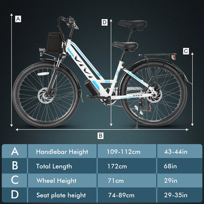 Vivi Electric Bike 26" City Commuter Electric Bike 48V 500W Step-Through Electric Bike 19.8MPH Electric Cruiser Bike Beach Bike with Cruise Control, UL2849 Certified