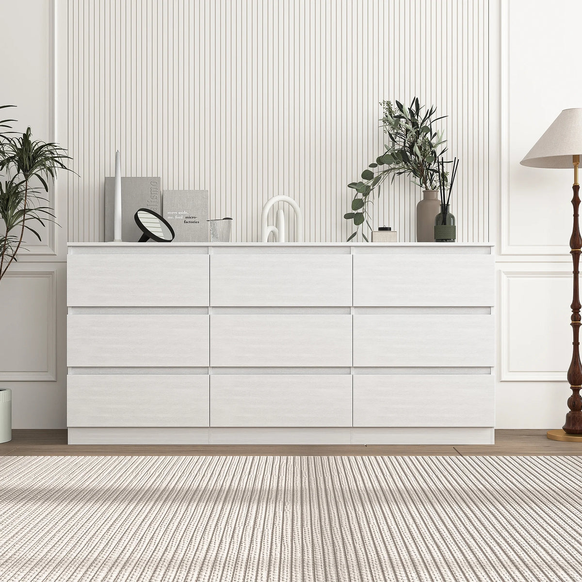 Kadyn White Chest of Drawer, 6 Double Drawer Dresser for Bedroom, Modern Storage Cabinet for Living Room, Dresser