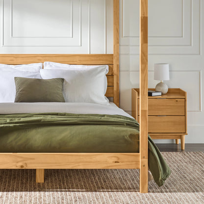 Walker Edison Minimalist Slatted Wood Queen Canopy Bedframe, Natural Pine