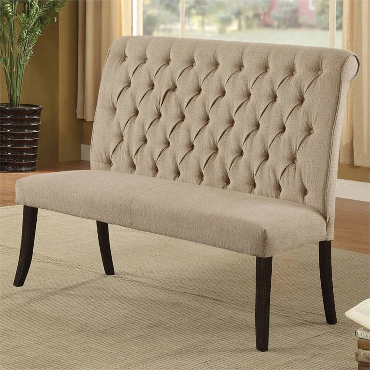 Furniture of America Landon Transitional Fabric Tufted Loveseat Bench in Gray