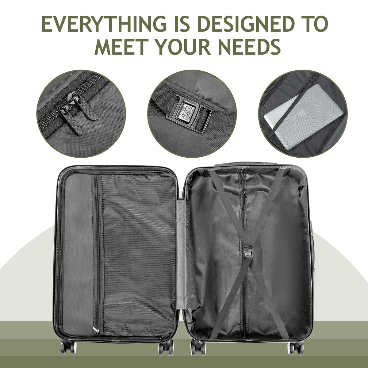 Zimtown 3 Piece Nested Spinner Suitcase Luggage Set With TSA Lock Royal Blue