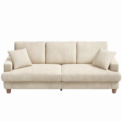 87" Corduroy Sofa,3 Seater Sofa with Extra Deep Seats,Neche Comfy Upholstered Couch for Living Room,2 Pillows,Green