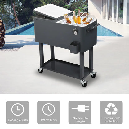 BNSPLY 80 Quart Outdoor Cooler Cart Rolling Ice Chest Cooler Cart, Portable Patio Cooler with Bottle Opener, Handles and Drainage, Standing Cooler for Patio Party, Camping and BBQ, Mint Green