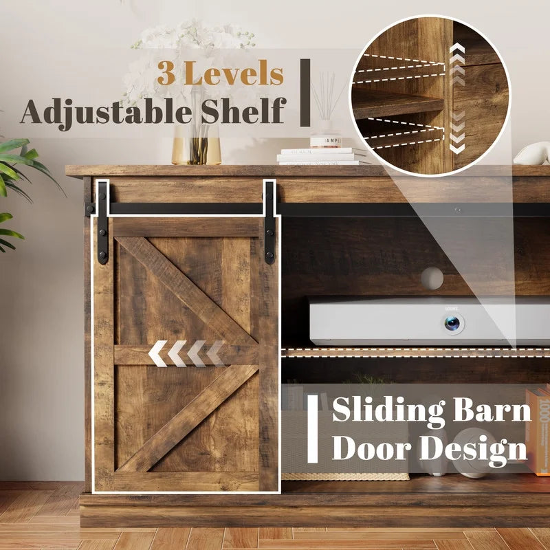 Vineego 70 inch Farmhouse TV Stand for Living Room, Entertainment Center with Sliding Barn Doors & 4 Storage Drawers, Adjustable Shelves Rustic Media Console for Bedroom,White