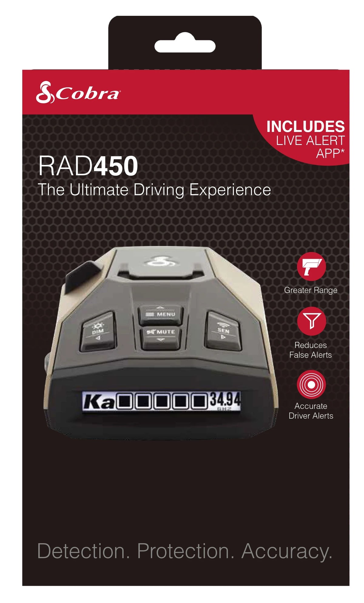 Cobra RAD 450 Laser Radar Detector - Long Range, False Alert Filter, Voice Alert & OLED Display, Black, 0180002-2 (New)