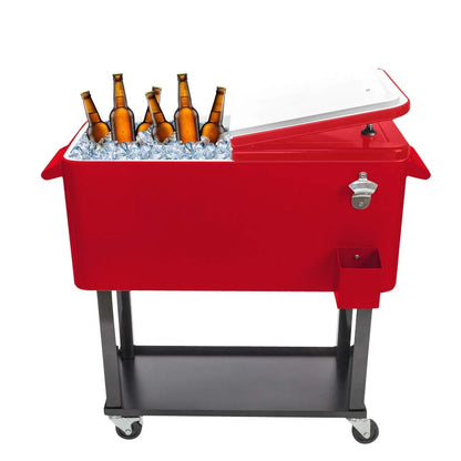 BNSPLY 80 Quart Outdoor Cooler Cart Rolling Ice Chest Cooler Cart, Portable Patio Cooler with Bottle Opener, Handles and Drainage, Standing Cooler for Patio Party, Camping and BBQ, Mint Green