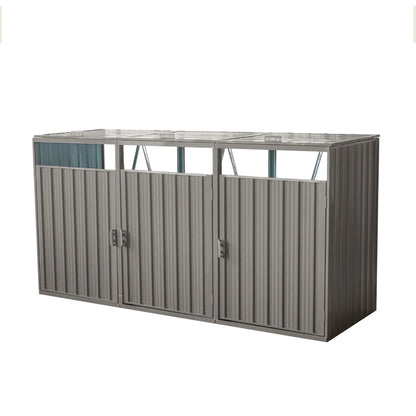 JXXRZ Metal Garbage Bin Shed for 2 Trash Cans with Lockable Doors and Lids,Galvanized Steel Garbage Bin Storage Shed for Garden Yard Lawn, Black