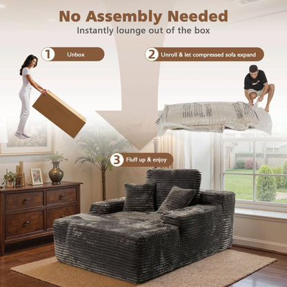 Ovios 67'' Oversized Chaise Lounge Chair Indoor Cloud Plush Corduroy Floor Sofa Bed Deep Seat No Assembly Couch for Living Room, Black