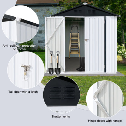 Outdoor Storage Garden Sheds 6FTx4FT Apex Roof Lockable Doors for Backyard White+Yellow