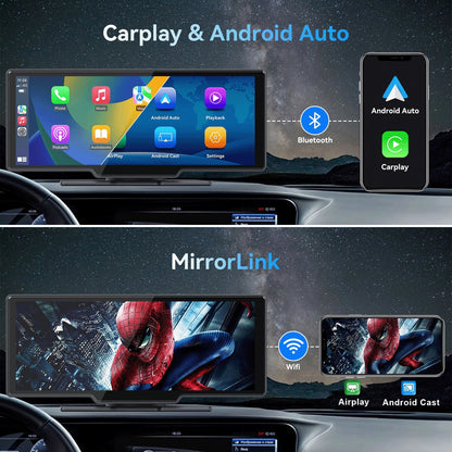 10.26�� Wireless Apple Carplay Screen with Android Auto, 4K Dash Cam, Backup Camera, Bluetooth, GPS, Voice Control