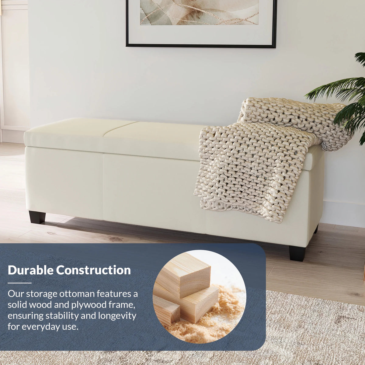 BELLEZE Storage Ottoman Bench Footstool - Amherst (Beige)