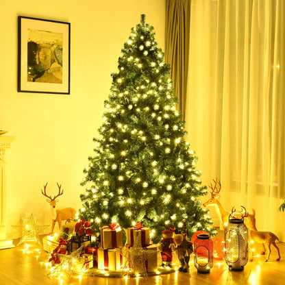 Costway 7Ft Pre-Lit PVC Hinged Christmas Tree 300 LED Lights Green