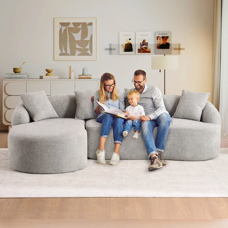 Timbernest 99" Modular Sectional Sofa with Pillows, Chenille L Shaped 3-Seater Couch with Deep Seat, White