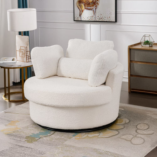 Dinosisco Oversized Swivel Barrel Accent Chair, Teddy Adult Comfy Reading Armchair, Ivory