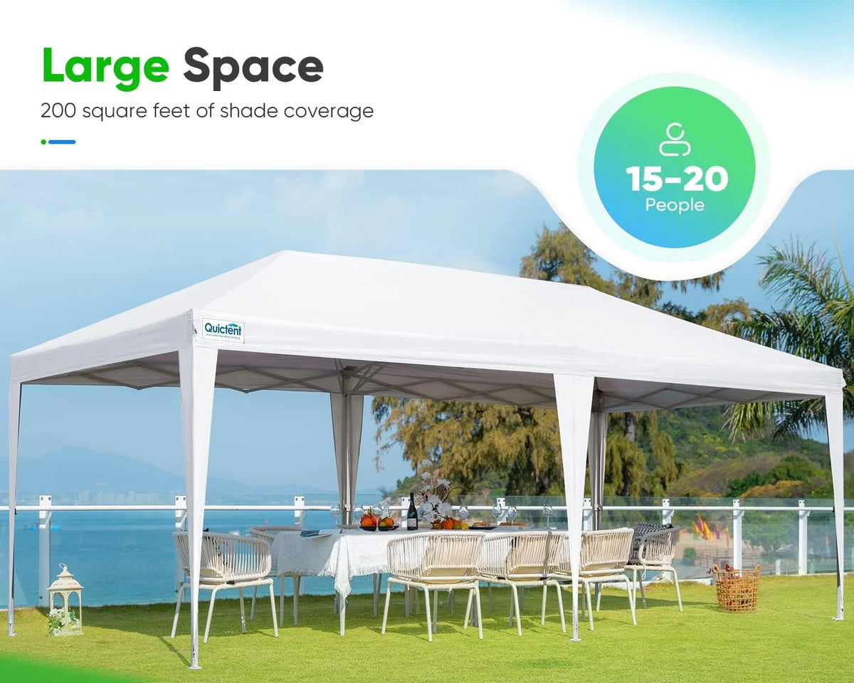Quictent 10x20ft Easy Pop up Canopy Tent Instant Outdoor Canopy Shelter Folding Party Tent, White