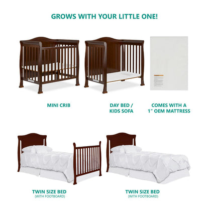 Dream On Me Naples Full Panel 4-in-1 Convertible Mini Crib. Espresso