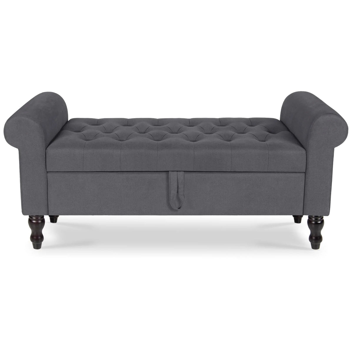 Storage Bench with Upholstered Rolled Arm Ottoman Bench Couch w/ Solid Wood Legs for Bedroom End of Bed,and Living room,Gray