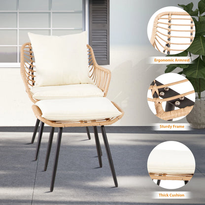 Ainfox 3-Piece Steel Outdoor Bistro Sets with Metal Chairs and Glass Top Table, Beige