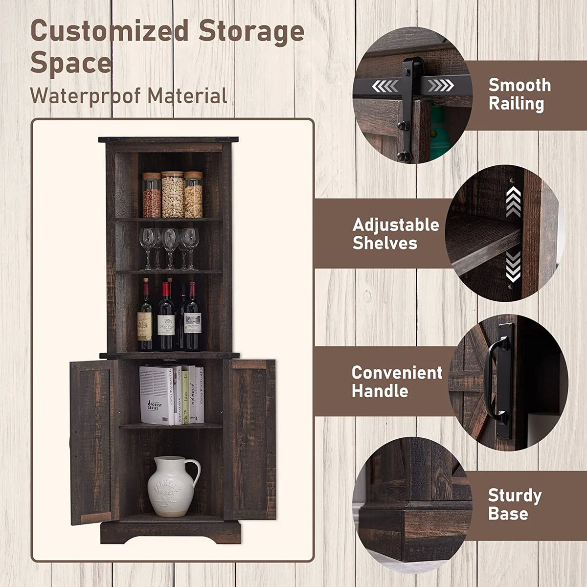 OKD Farmhouse Tall Corner Cabinet with Barn Door & Adjustable Shelves, 68" Rustic Wood Corner Cabinet with Storage Cabinet for Bathroom, Kitchen, Antique White