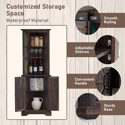 OKD Farmhouse Tall Corner Cabinet with Barn Door & Adjustable Shelves, 68" Rustic Wood Corner Cabinet with Storage Cabinet for Bathroom, Kitchen, Antique White