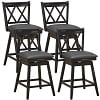 Gymax Set of 4 Barstools Swivel Counter Height Chairs w/Rubber Wood Legs Black