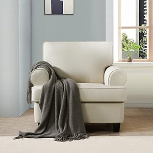 Husbedom 39" Modern Accent Fabric Chair Single Sofa Comfy Upholstered Rolled Arm Chair Living Room Furniture for Bedroom and Reading, Light Gray