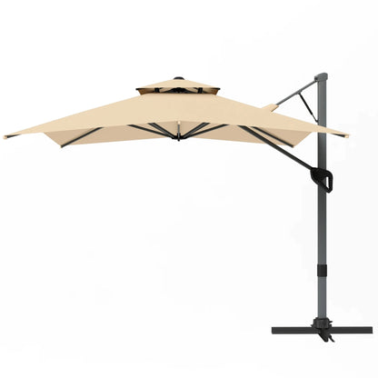Alpha Joy 12x9ft Outdoor Patio Umbrella Large Rectangle Offset Cantilever Double Umbrella with 360°Rotation, Beige