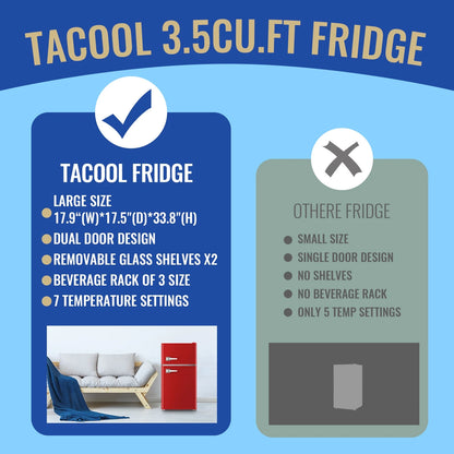 Tacool 3.5 Cu.ft Retro Mini Fridge with Freezer, 2 Door Small Refrigerator with 7 Adjustable Thermostat for Home, Blue