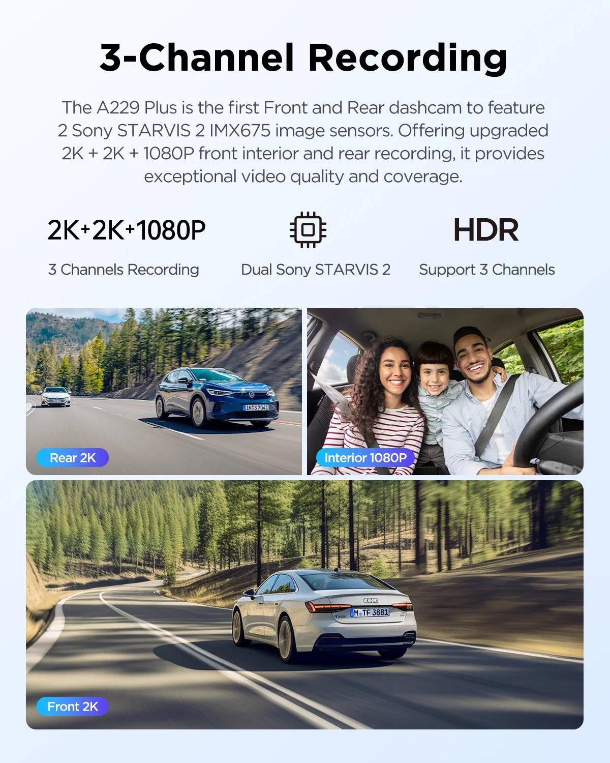 VIOFO A229 Plus Dash Cam with Dual STARVIS 2 Sensors, 2 Channel HDR, 1440P+1440P Front and Rear, Voice Control Car Dash Camera, 5GHz Wi-Fi, Ultra-Precise GPS, 24 Hours Parking Mode, Support 512GB Max