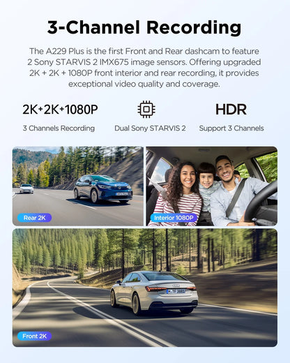 VIOFO A229 Plus Dash Cam with Dual STARVIS 2 Sensors, 2 Channel HDR, 1440P+1440P Front and Rear, Voice Control Car Dash Camera, 5GHz Wi-Fi, Ultra-Precise GPS, 24 Hours Parking Mode, Support 512GB Max