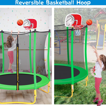 Leuco 66" Kids Trampoline with Basketball Frame, Rubber Ball and Enclosure Net, 5.5ft Mini Small Toddler Trampoline Toys for Indoor and Outdoor Use, Age for 1-8 years old