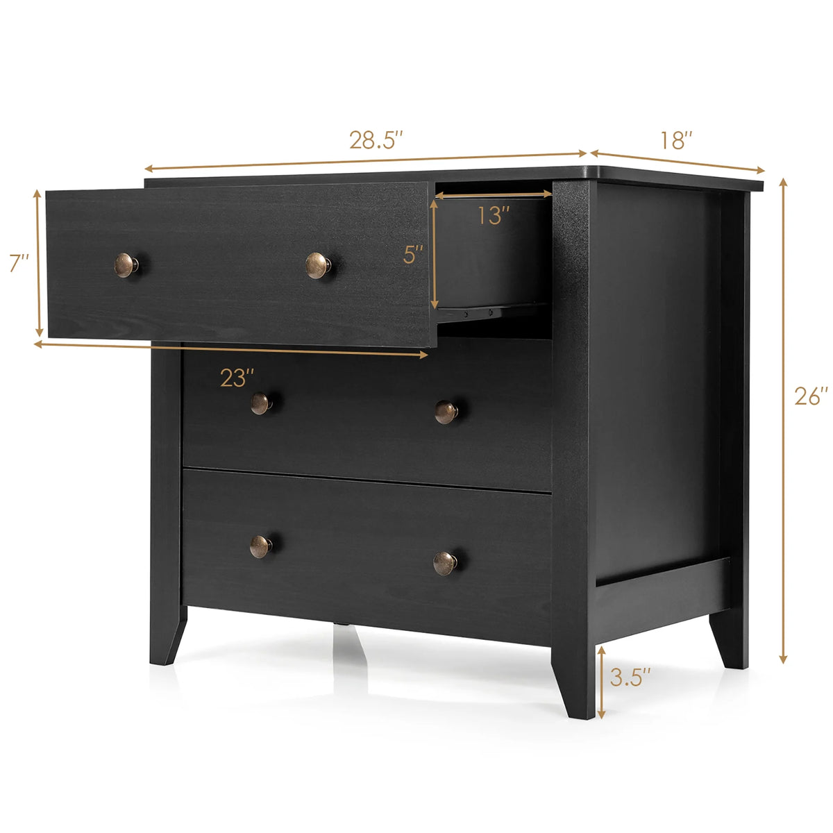 Gymax 3 Drawer Dresser Chest of Drawers Bedside Table for Living Room Bedroom Espresso