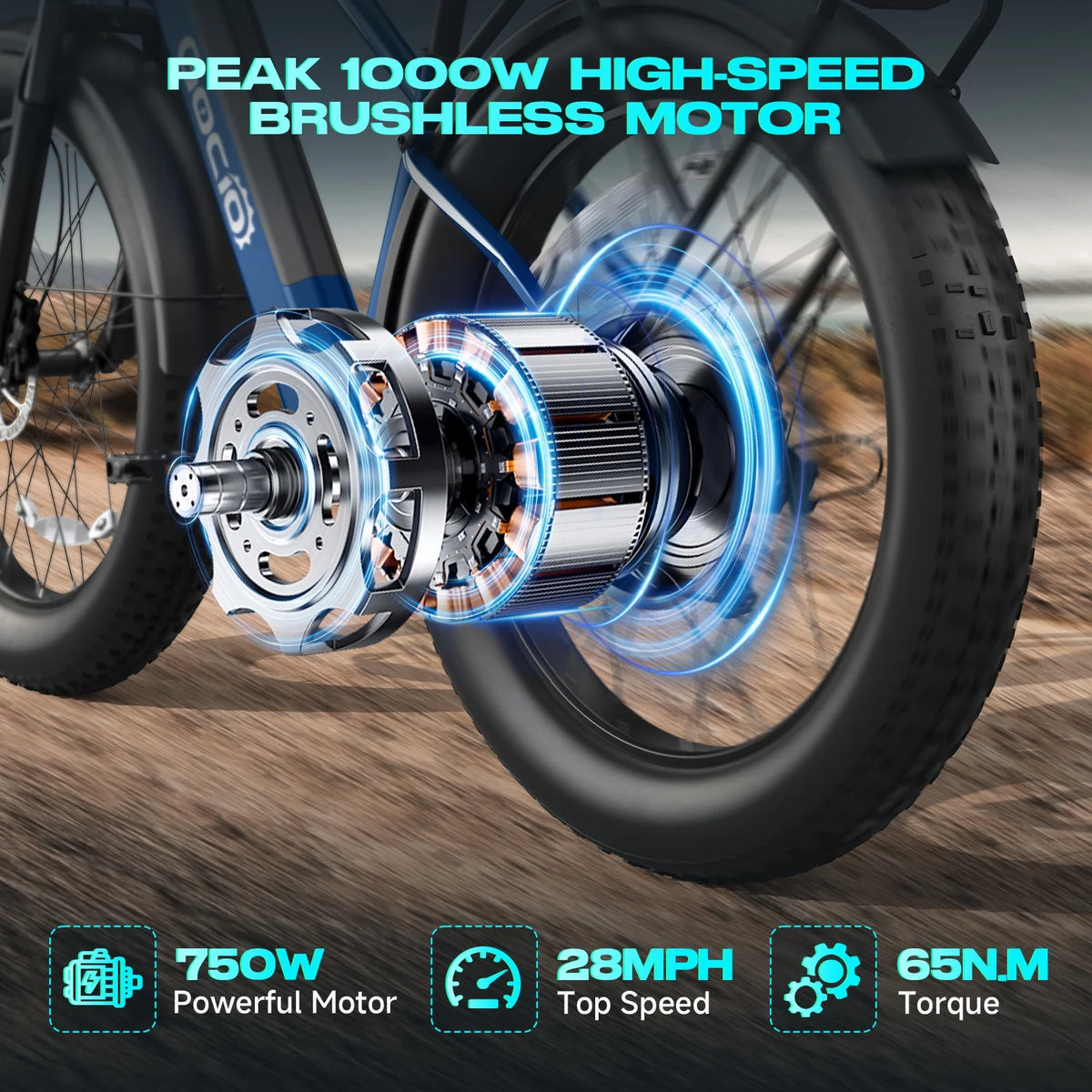 Gocio Electric Bike, 26"x4.0" Fat Tire E-Mountain Bike, Peak 1000W Motor, 28MPH 48V 15Ah Battery Removable Ebike for off Road, Sand, UL2849